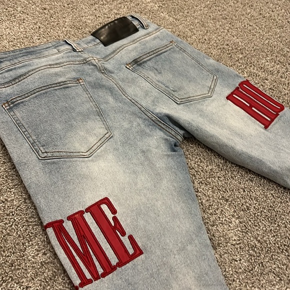 EUC HOMME + FEMME LA RED LOGO LETTERMAN DENIM JEANS 32 - Picture 15 of 16